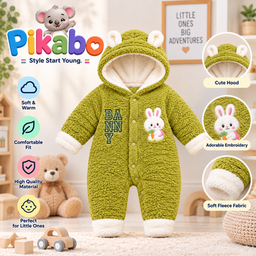 Baby Bunny Hooded Fleece Romper – Soft & Cozy Winter Jumpsuit