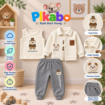 Baby 3-Piece Winter Set – Hooded Vest, Printed Top & Pants