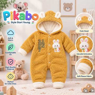 Baby Bunny Hooded Fleece Romper – Soft & Cozy Winter Jumpsuit
