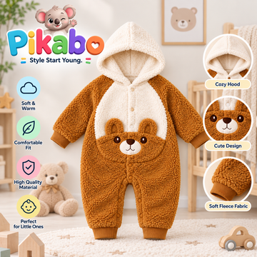 Baby Teddy Bear Hooded Fleece Romper – Soft & Warm