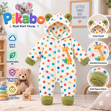 Baby Giraffe Polka Dot Hooded Fleece Romper – Soft & Cozy