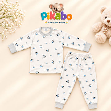 Pikabo Blue Character Print Kids Winter Sleep Suit – Full Sleeve Pajama Set