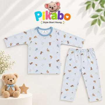 Pikabo Cute Squirrel Print Kids Winter Sleep Suit – Blue Full Sleeve Pajama Set
