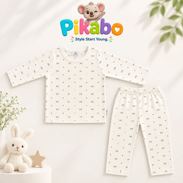 Pikabo Bow & Heart Print Kids Winter Sleep Suit – Full Sleeve Pajama Set