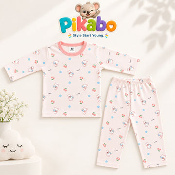 Pikabo Bunny & Cherry Print Kids Winter Sleep Suit – Full Sleeve Pajama Set