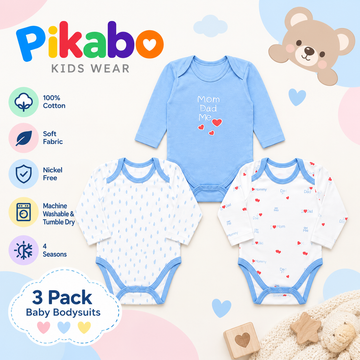 Pack of 3 Baby Full Sleeve Bodysuits – Mom, Dad & Me Collection