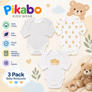 Pack of 3 Baby Full Sleeve Bodysuits – Teddy Buddies Collection