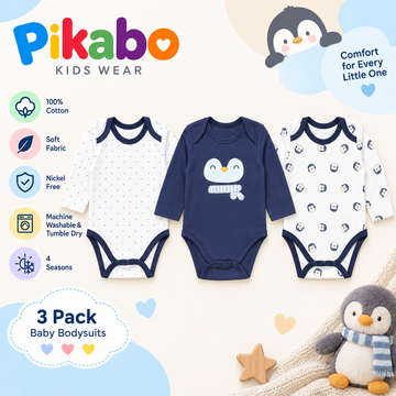 Pack of 3 Baby Full Sleeve Bodysuits – Penguin Collection