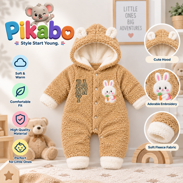 Baby Bunny Hooded Fleece Romper – Soft & Cozy Winter Jumpsuit