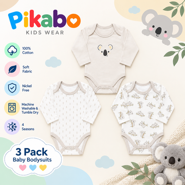Pack of 3 Baby Full Sleeve Bodysuits – Koala Collection