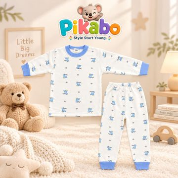 Pikabo Blue Helicopter Print Kids Winter Sleep Suit – Full Sleeve Pajama Set