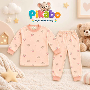 Pikabo Pink Bunny Print Kids Winter Sleep Suit – Full Sleeve Pajama Set