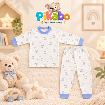 Pikabo Blue Puppy Print Kids Winter Sleep Suit – Full Sleeve Pajama Set